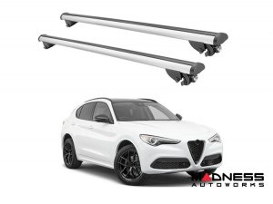Alfa Romeo Stelvio Roof Rack Cross Bars - for models w/ factory roof rails - Silver - StarLock - 2018-2025 Alfa Romeo Stelvio Roof Rack Cross Bars - for models w/ factory roof rails - Silver - StarLock - 2018-2025